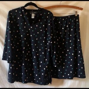Sag Harbor Womens Sm 2 Piece Long Sleeve Midi Skirt Navy Blue Teal Lightweight